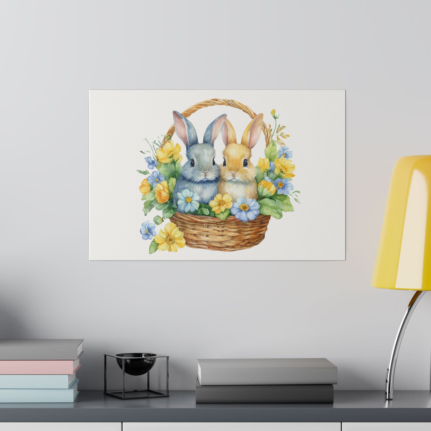 Orange and Blue Bunnies Matte Canvas, 0.75" Depth