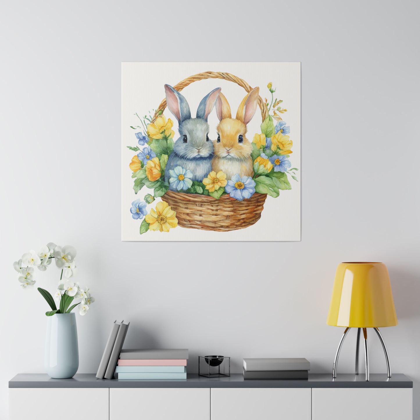 Orange and Blue Bunnies Matte Canvas, 0.75" Depth